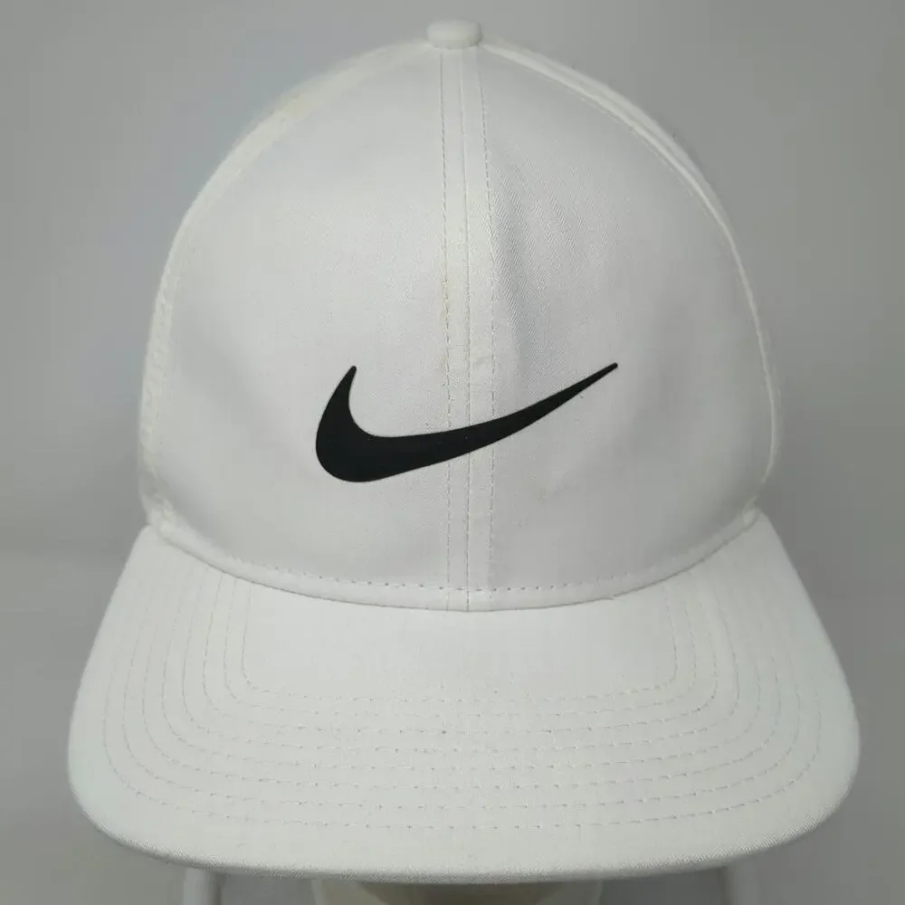 Nike Snapback Hat White One Size Perforated Swoosh Pro Dri-Fit Golf Sports